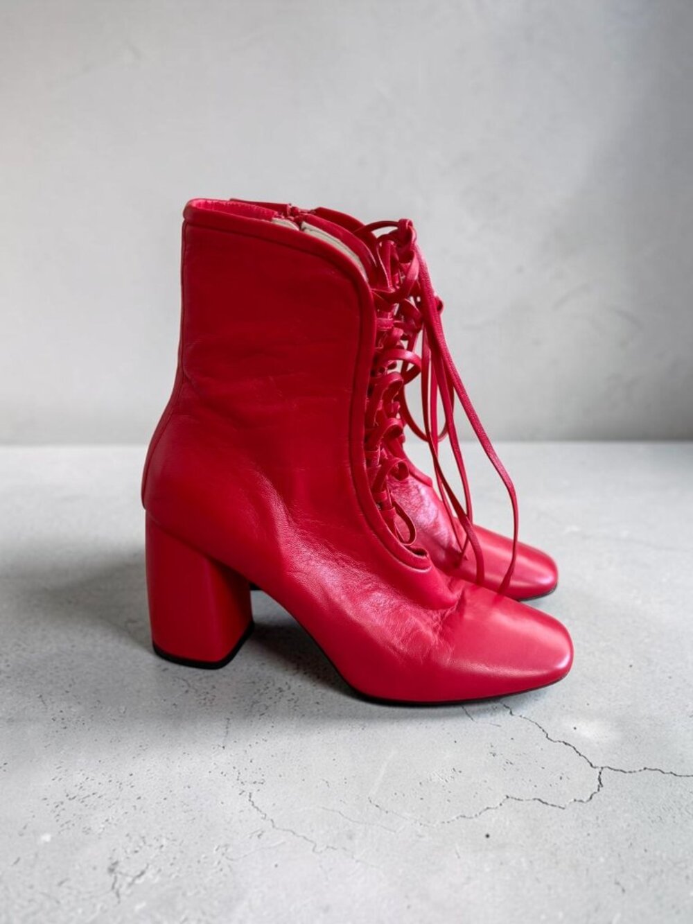 DANIELLA SHEVEL Belladonna Red Leather Laceup Boots Size 39 / US 8.5